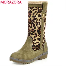 MORAZORA/ г. Новинка, женские ботильоны леопардовые снежные сапоги из флока с круглым носком теплая зимняя обувь женская обувь на низком каблуке