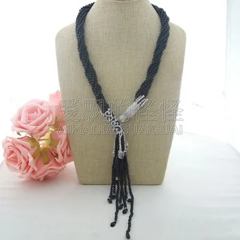 

N032301 23" 8 Strands Onyx Crystal Necklace CZ Clasp