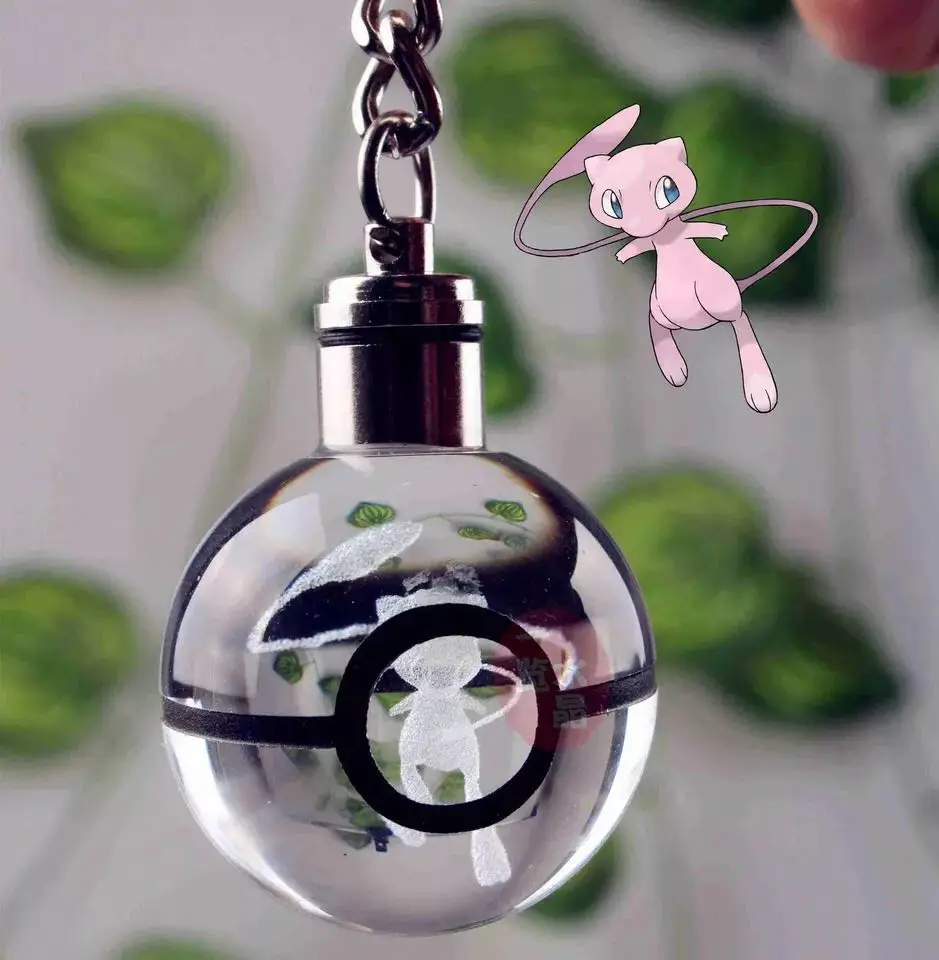 

Fashion Bulbasaur Dragonite 3D Engraving Glass ball Lamp Pokemon Go Novelty Light LED Keychain Colorful Pendant Child's Gift