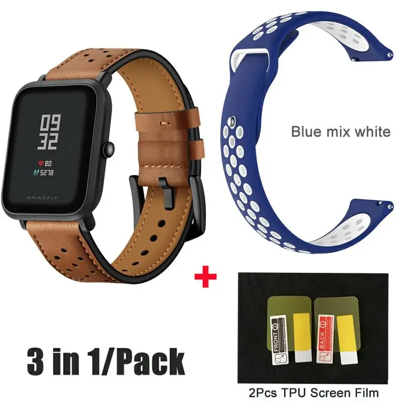 3в1/упаковка браслет Amazfeel для Amazfit Bip Bit Band Xiaomi Huami Aamazfit bip Xiaomi Youth Smartwatch ремешок 20 мм - Цвет: brown n blue white