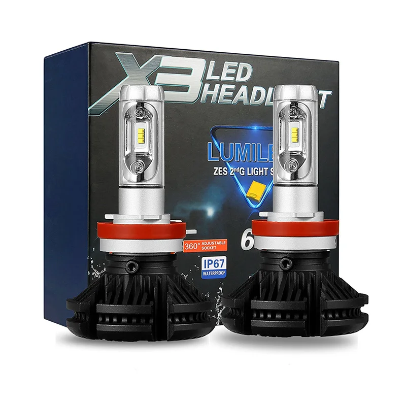 

2PCS 12V H11 LED H7 H1 H3 H4 H8 H9 880 9005 9006 Car Headlight Bulbs 50W 6500K 6000LM IP67 ZES LED Headlamp Auto Lights