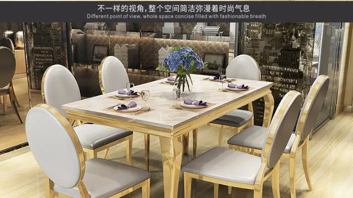 Stainless steel Dining Room Set Home Furniture minimalist modern marble dining table and 6 chairs mesa de jantar muebles comedor