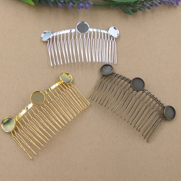

20 teeth Hair Jewelry Settings Cabochon Base Blank Bezel Trays for 12mm Cabochon Cameo DIY Hair Wear Findings Making