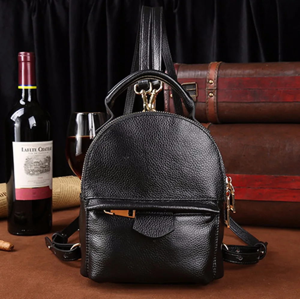

High Quality Genuine Leather Women Rucksack Knapsack Luxury Retro Shopping Natural Skin Ladies Small Tote Bag Backpack Daypack