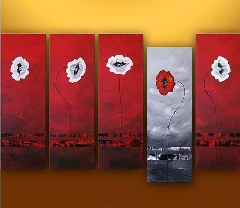 Large Handpainted Abstract White Flower Red Oil Paintings on Canvas Modern Home Decor Arts 5 Panel Wall Painting for Living Room Large Handpainted Abstract White Flower Red Oil Paintings on Canvas Modern Home Decor Arts 5 Panel Wall Painting for Living Room