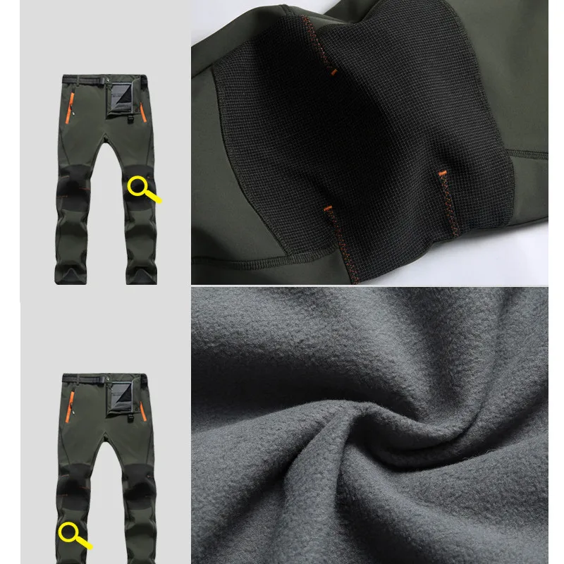 Hombres Mujeres pantalones de senderismo exterior Softshell polar pantalones impermeables térmicos a prueba de viento para Camping esquí Trekking talla grande 4XL