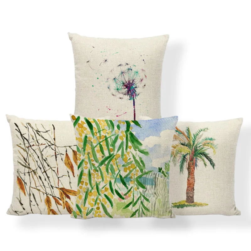 

Plant Abstract Pillowcase Green Potted Leaves Square Throw Pillow Decoration Living Room 45*45Cm Polyester Linen Cushion Cover