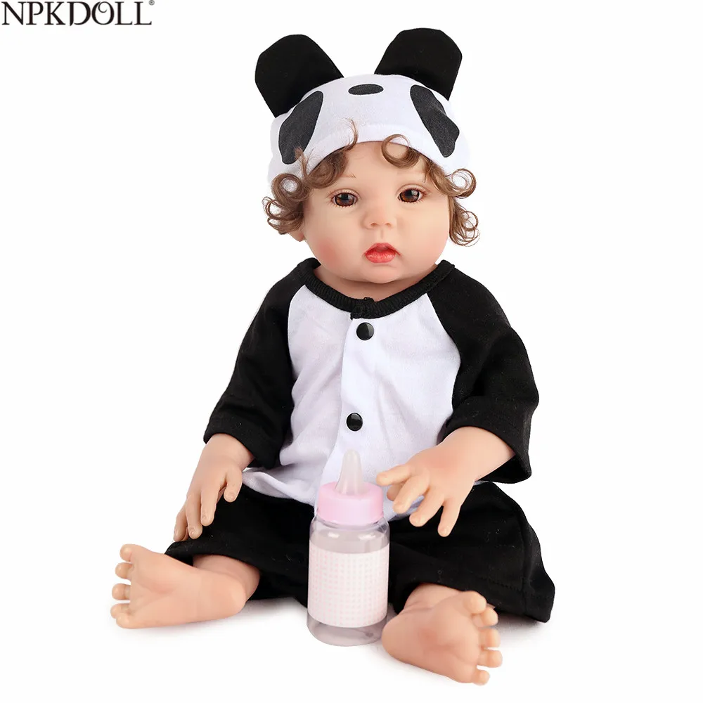 

NPKDOLL 17inch Full Silicone Reborn Baby Lifelike Alive Girl Doll Bath Toy Cute Bebe Boneca Curly Hair menina Birthday Gift