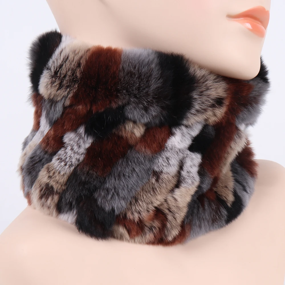 2025 Hot Sell Women Good Elastic Real Fur Scarf Lady Knitted Rex Rabbit Fur Headbands Girls Natural Rex Rabbit Fur Ring Scarves 5