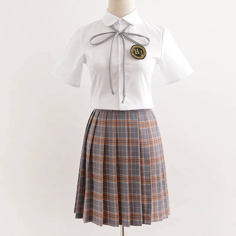 UPHYD шифон короткий топ+ клетчатая юбка в Корейском стиле комбинезон униформа для школьниц аниме школьная форма S-XXL хора костюмы моряка - Цвет: Yellow