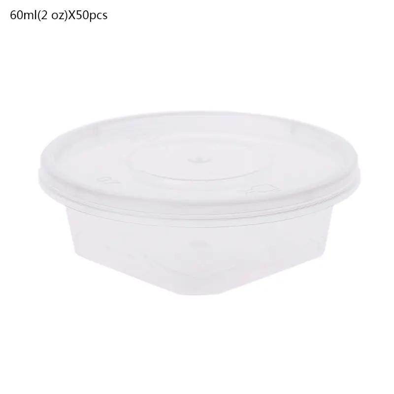 

50Pcs Disposable Puddding Cups Set Of 60ml/2 oz Sauce Pot Container Jello Shot Cup Slime Polygon Storage With Lid For Ketchup