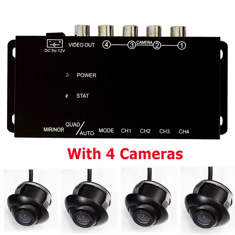 

4PCS 360 View Car Camera IR Remote Control 4 Way Cameras Combiner Switch System For Rear Left Right Side Front Camera