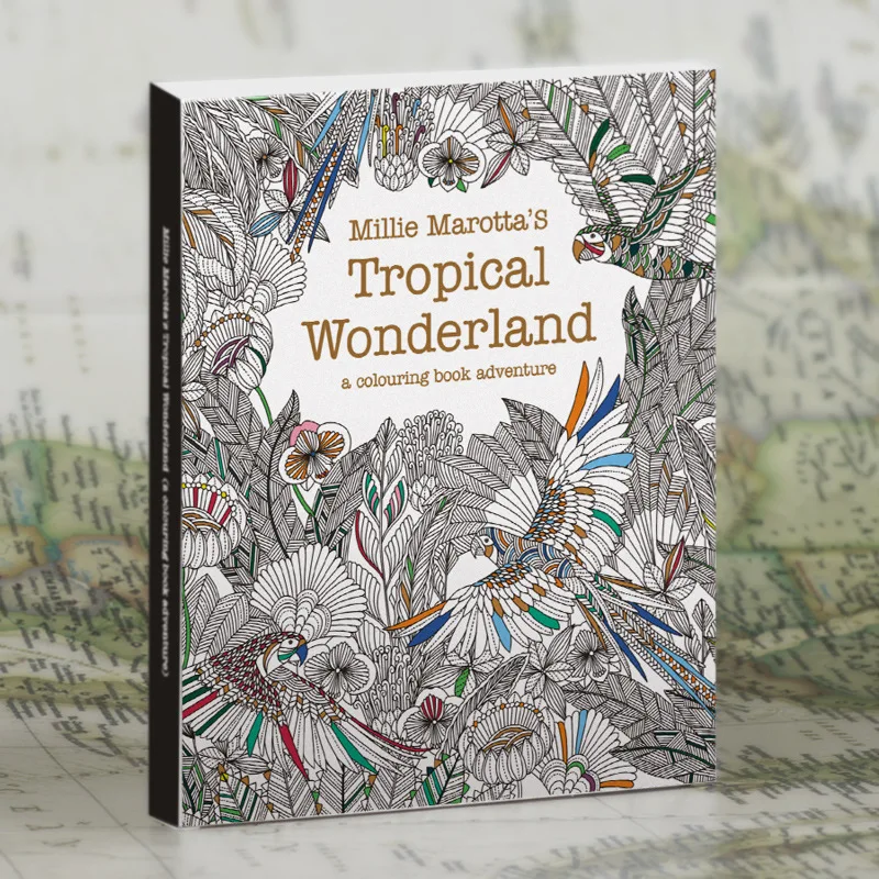 

English Edition Tropical Wonderland /Secret Garden style 30 Sheets Coloring Card Tintage Postcards DIY Painting Colouring Books