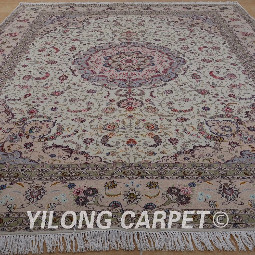 Yilong 9'x12 персидский половик Тебриз ручной работы, изысканные Кум шерстяной ковер из шелка(1377