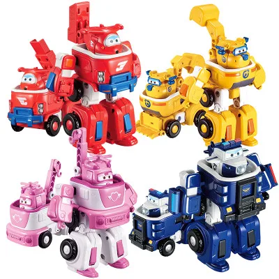

Mini Size--4 models Super Wings Slide pull back Airplane PVC Transformation Robot Action Figures Toys Set For Christmas Gifts