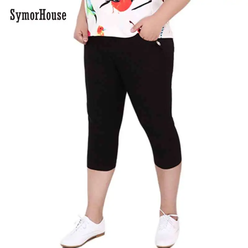 

2019 Summer Plus Size 2XL-6XL Women Capris Pants High Waist Elastic Women Casual Pencil Pants Cotton trousers Skinny Pants