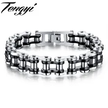 TENGYI Clásica Bicicleta Motocicleta Cadena Pulsera Punky Del Estilo de Acero Inoxidable 316L Pulseras Brazaletes Para Hombres Regalo de La Joyería DX781