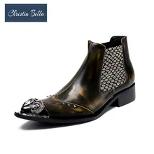 Зимняя обувь Кристиа Белла Мужские модельные ботинки из натуральной кожи с острым носком и металлическим носком Модные мужские ботинки ручной работы без застежки