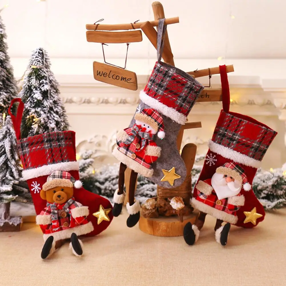 

Santa Snowman Pendant Christmas Ornaments New Year Socks for Home Merry Cartoon Printing Burlap Gift Holders Xmas Tree Decor