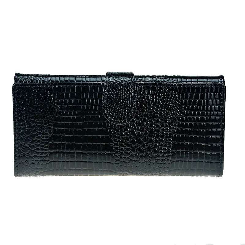 Kopen Patroon Krokodil Portemonnee Vrouwen Lederen Portemonnee Trifold Lange Lakleer Vrouwen Portemonnee Rits Vrouwelijke Munt Zak Portemonnee