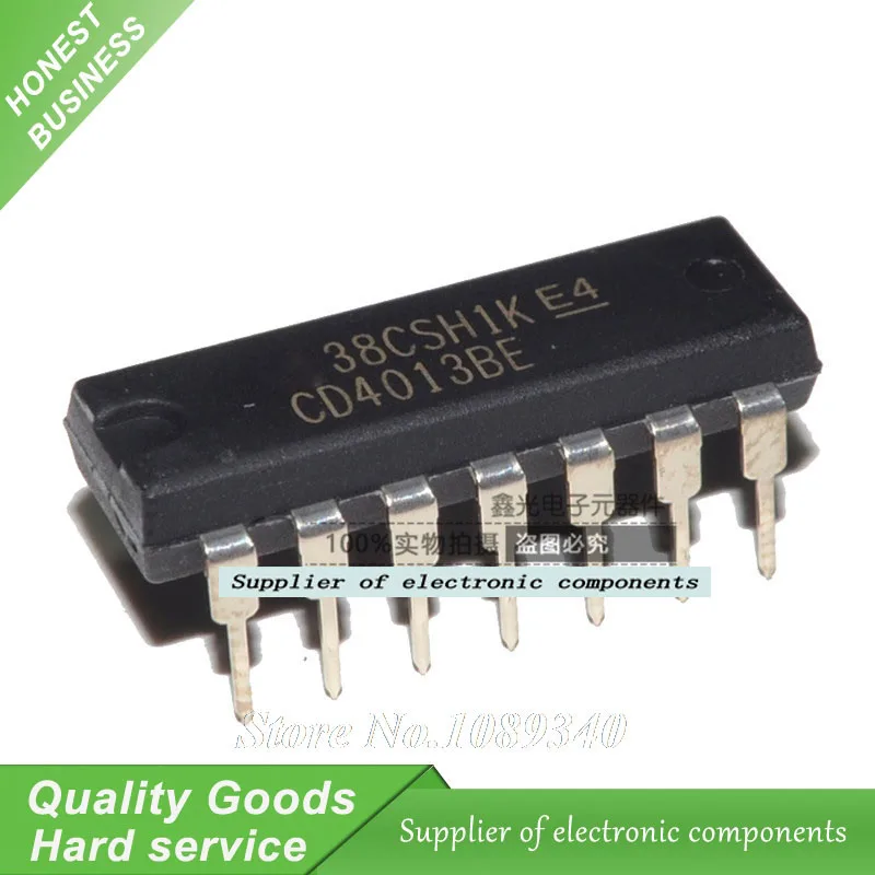 100pcs CD4013BE IC Chips - DIP-14 Package, Dual D-Type Flip-Flop, Electronic Components Bulk Lot