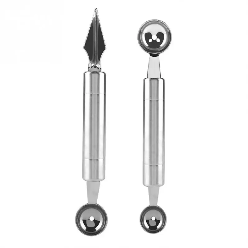 4Pcs Silver 2 In 1 Stainless Steel Melon Ballers Melon Scoop