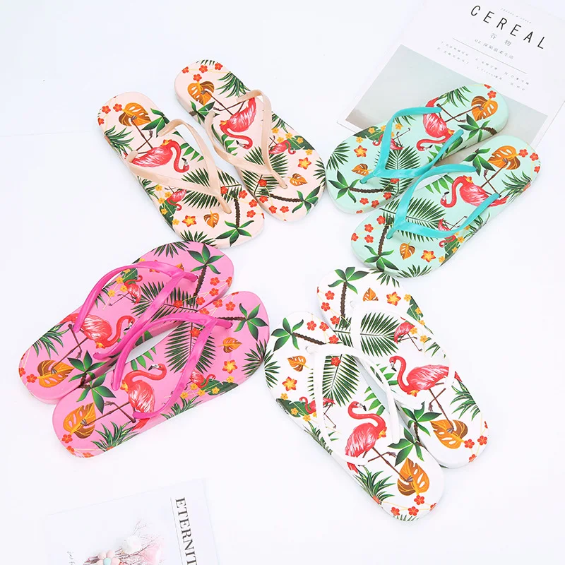 

STRAVEL Shoes Women Beach Flip Flops Flamingos Floral Summer Fashion Slippers Ladies Comfy House Shoes Woman Flat Sandals SP11
