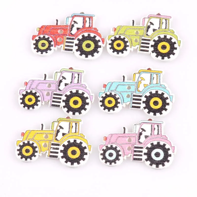

50pcs mix Tractors pattern wooden Cartoon buttons Scrapbooking Carft Handmade Accessories Home Decorations 30x20mm m1692