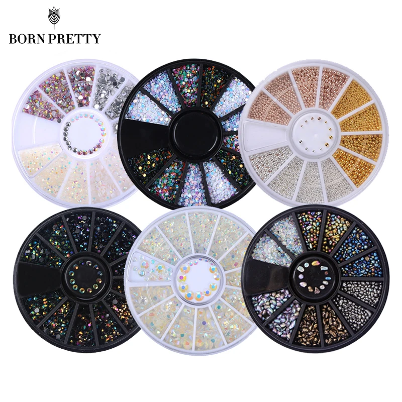  1 Box Colorful Shinning Nail Rhinestones Sharp Flat Bottom Studs 3D Nail Decor Manicure Nail Art De