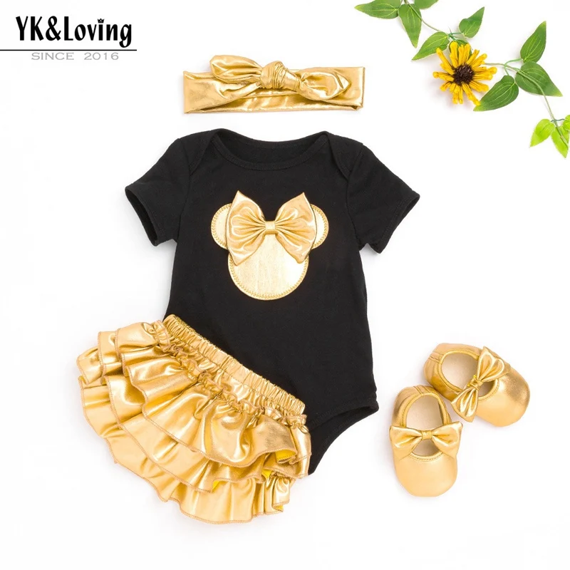 YK/комплекты одежды из хлопка для новорожденных; Bebes Infantil; комплект из 4 предметов: повязка на голову+ боди+ платье+ обувь; одежда для дня рождения и нового года