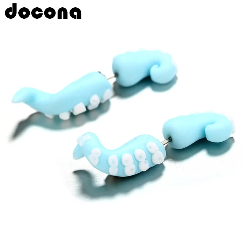 

docona Handmade Cute Blue Squid Paw Stud Earring for Women Polymer Clay Cute Animal Stud Earrings Jewelry Pendiente 4656