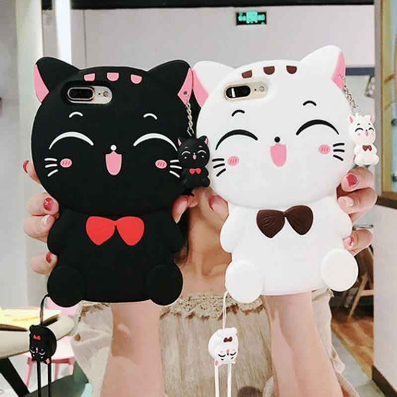 

3D Cartoon Fortune Cat Case For Huawei Y5 II Y6 II Y5 Y6 2017 Y635 Y7 Y6 Prime Y9 2018 Cute Soft Silicone Phone Cover