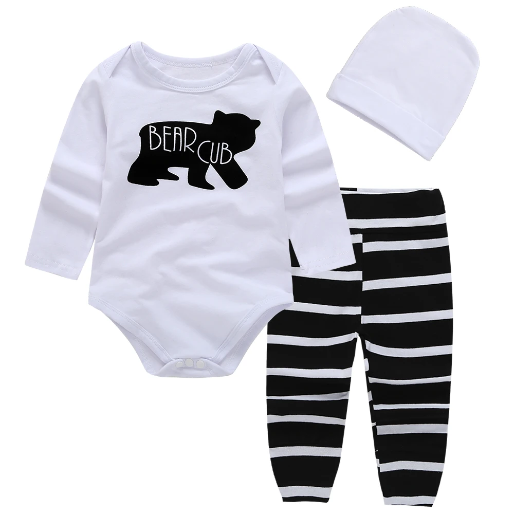 3pcs Baby Boys Girls Kids Clothes Set Newborn Infant baby rompers Long