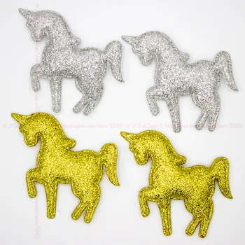 

50PCS Metallic Fabric Unicorn Pacthes Glitter Gold Silver Color Embossed Unicorn Appliques for Cake Topper, DIY Party Decoration
