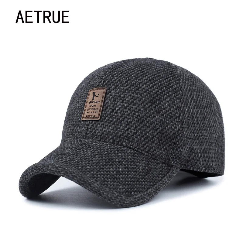 AETRUE Men Snapback Baseball Cap Brand Bone homme Earflaps Dad Hats For Men Gorras Casquette Chapeau Thicken Warm Winter Hat