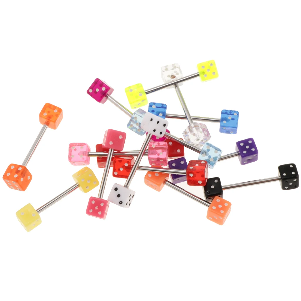 15PCS Colorful Dice Navel Rings Lip Tongue Belly Button Piercing Jewellery