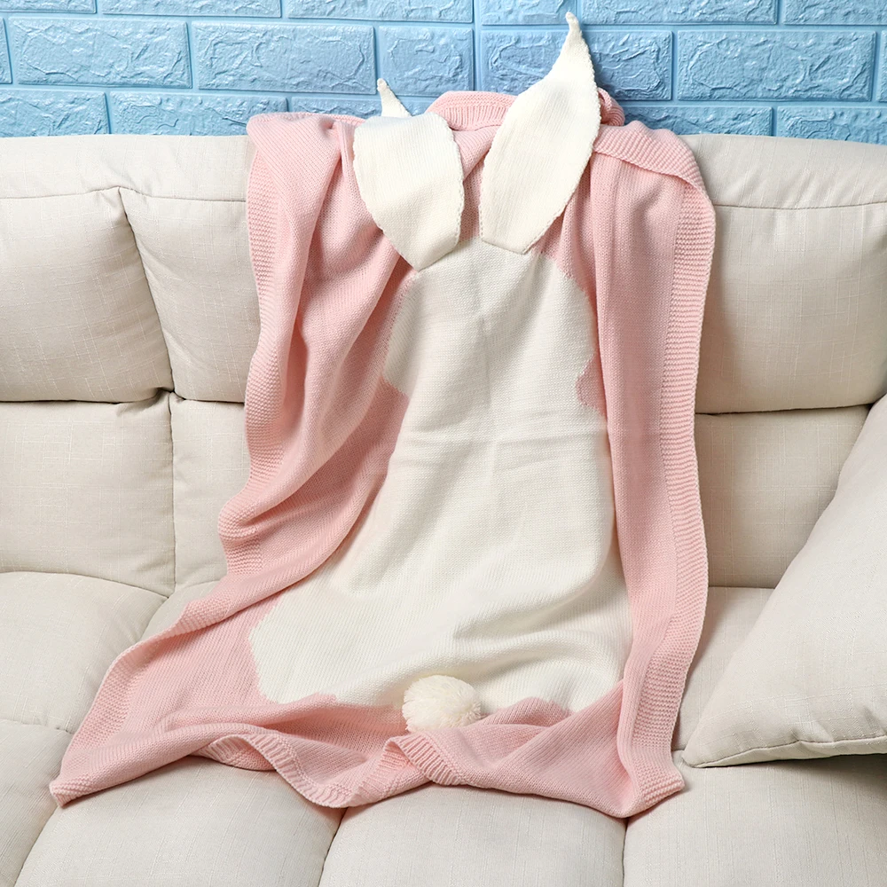 Baby Blankets Newborn Cute Big Rabbit Ear Blanket Soft Warm Knitted