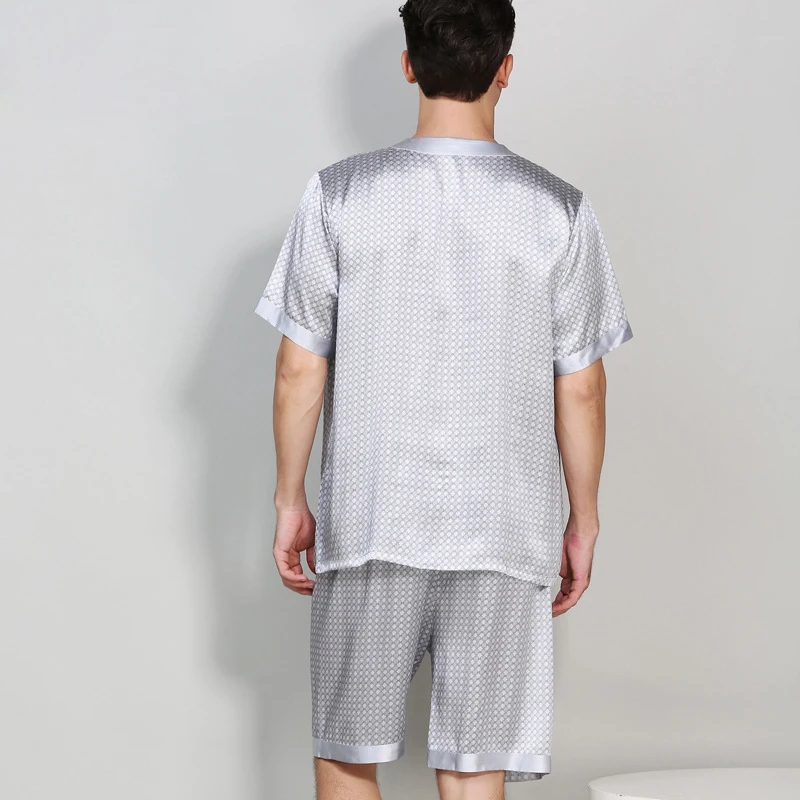 - 100 genuine silk short pajama sets men short sleeves noble sexy mens sleepwear set mens pijamas hombre summer New