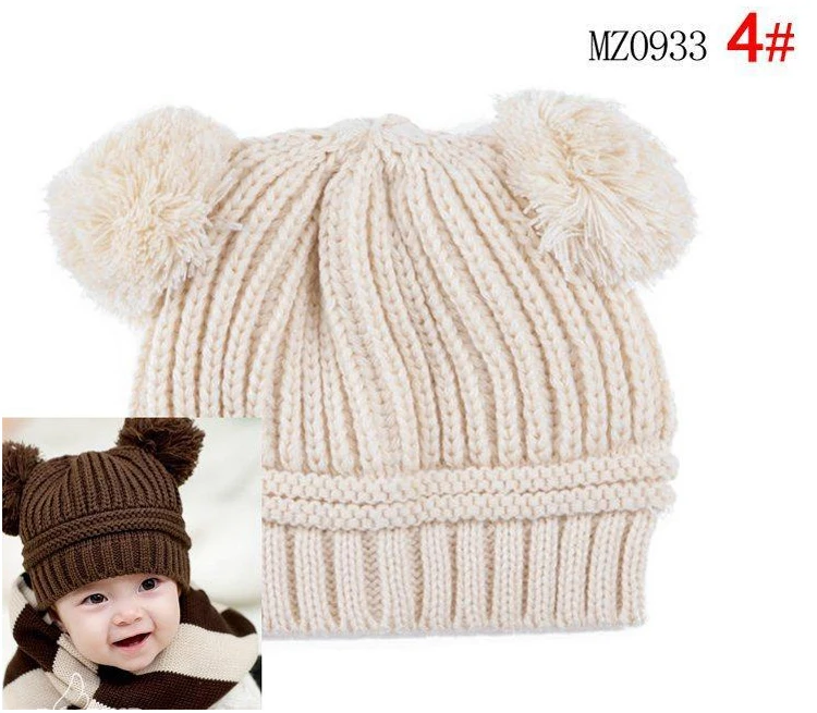 Детская зимняя шапка-пачка для детей от 5 до 36 месяцев, детский вязаный свитер с двумя помпонами для мальчиков и девочек, теплые вязаные шапки