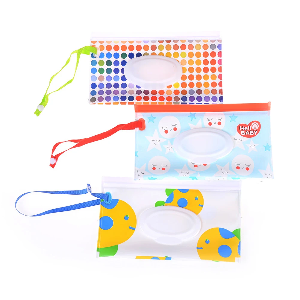 Eco-friendly Easy-carry Snap-strap Wipes Container Wet Wipes Bag Clamshell Cosmetic Pouch Clutch and Clean Wipes Carrying Case