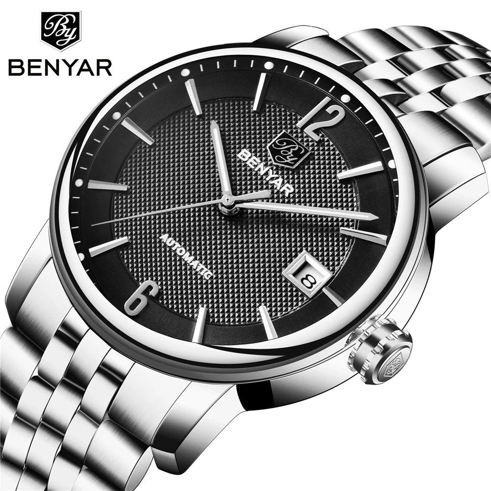 

BENYAR New Automatic Mechanical Business mens watches top brand luxury Fashion Military Stainless Steel Watch erkek kol saati