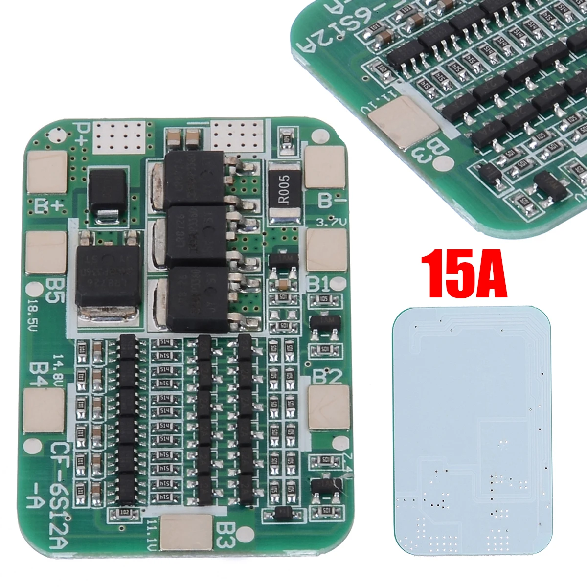 

Electrical 6S 22V 15A Protection PCB Board Input Output Overcharge Protection 50*30*2mm for 18650 Li-ion Lithium Batteries
