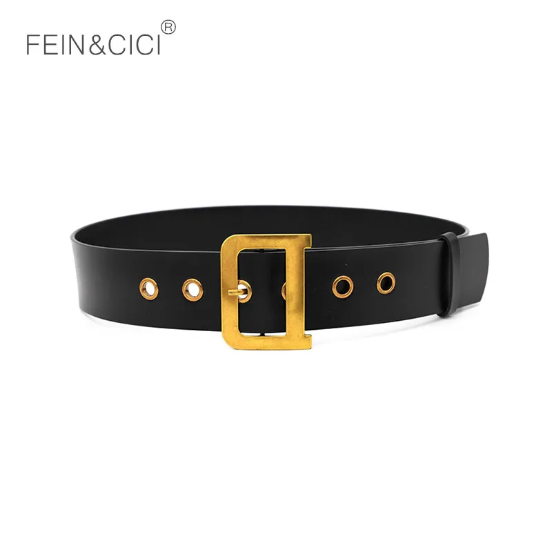 Najtaniej 100% paski z prawdziwej skóry luksusowy projektant Metal D pasek na klamrę kobiety dziewczęta retro vintage duży pasek do dżinsów czarny biały czerwony