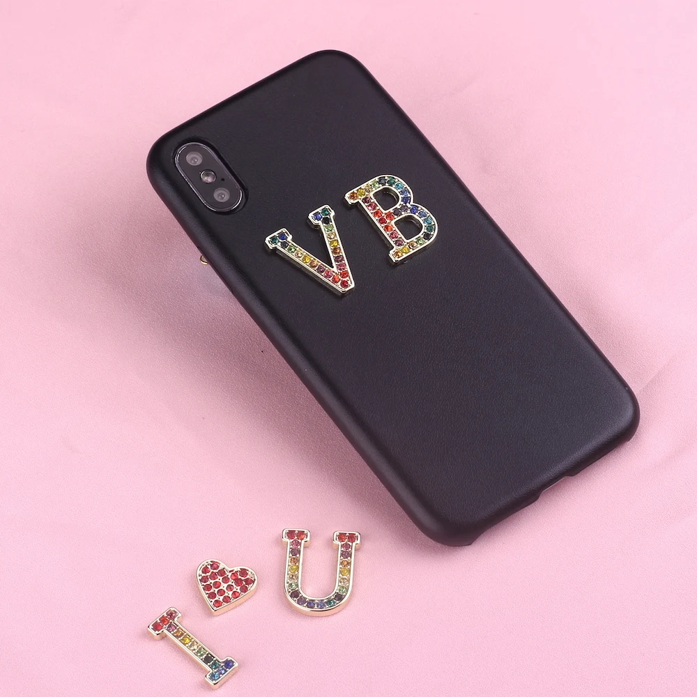 

Rhinestone Diamonds Crystal Metal Customized Initials Smooth Slim Leather Case For iPhone 6S XS Max XR 7 7Plus 8 8Plus X