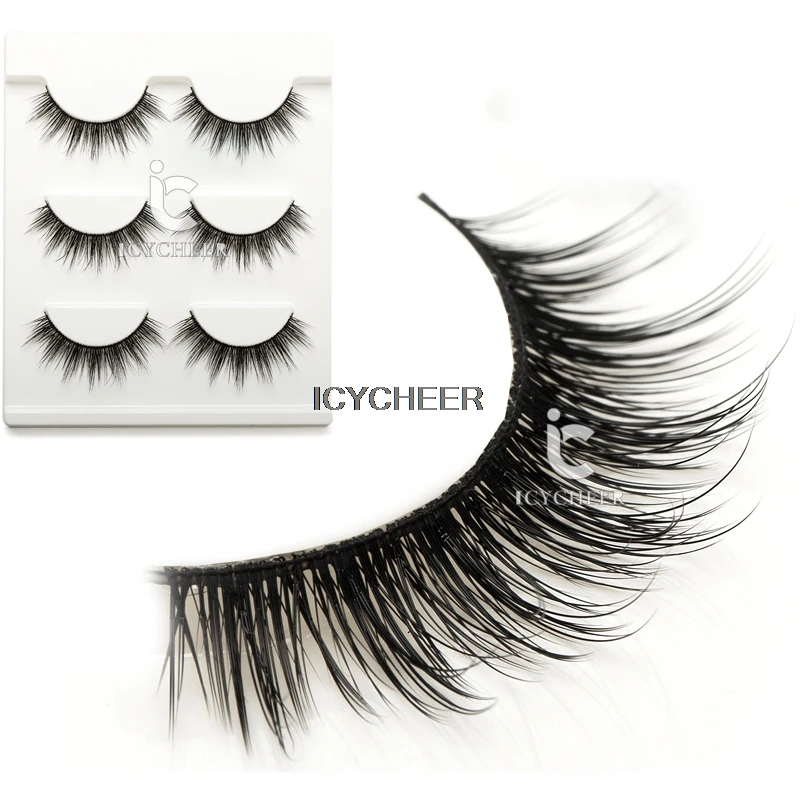 

ICYCHEER New 3Pairs Luxurious 3D False Eyelashes Handmade Natural Long Eye Lashes Makeup