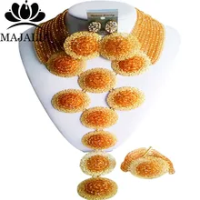 Мода г. нигерийские Свадебные африканские бусы комплект ювелирных изделий золота шампанского Crystal ожерелье, свадебные украшения, наборы rx-099