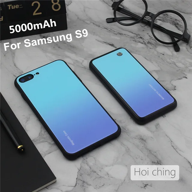 Беспроводной магнитный чехол для зарядки аккумулятора s для samsung Galaxy S9/S9 Plus/Note 8/Note 9 Один аккумулятор не включает чехол для телефона - Цвет: Blue For S9