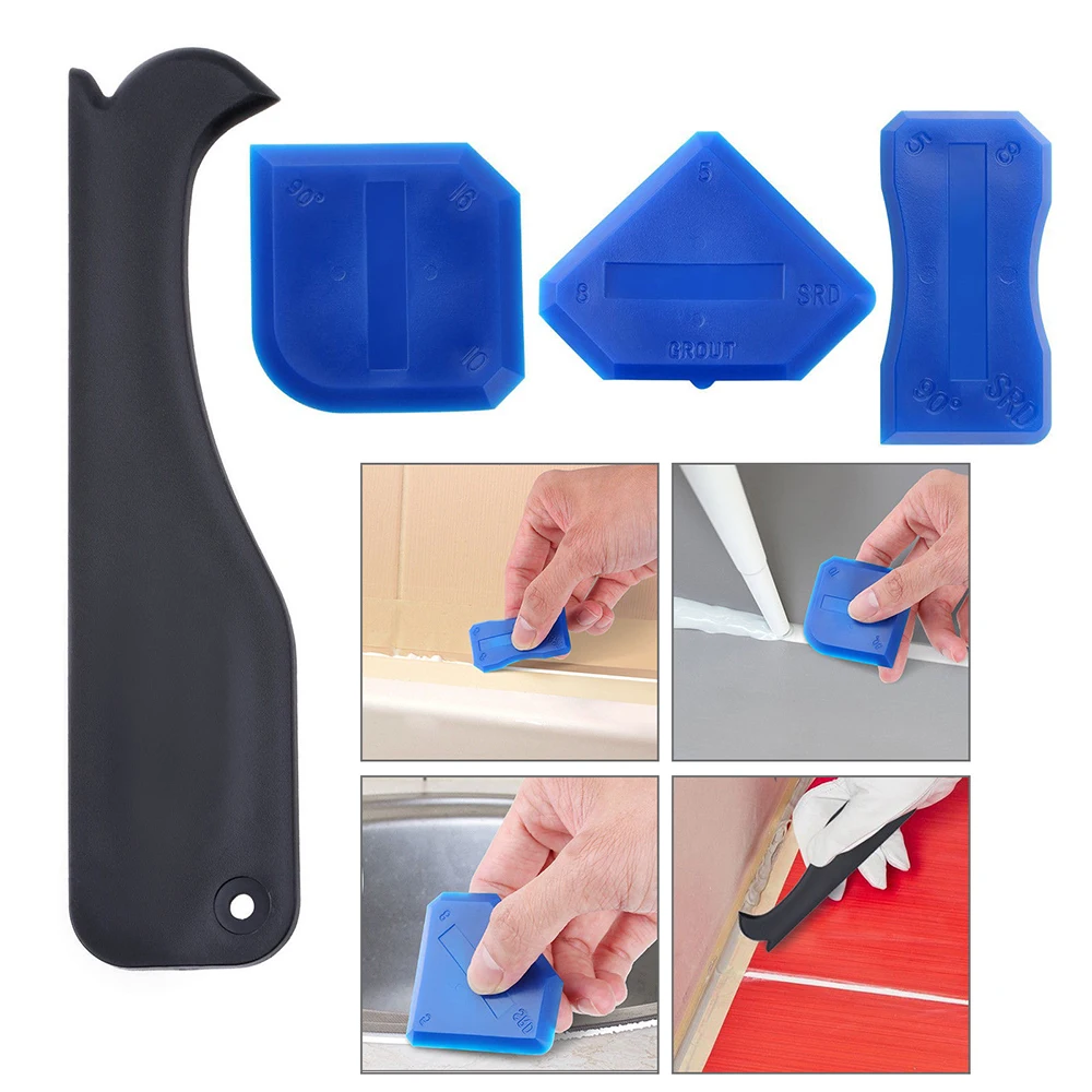 4Pcs Sealant Spatula Caulking Tool Kit Caulk Silicone Grout Home Garden