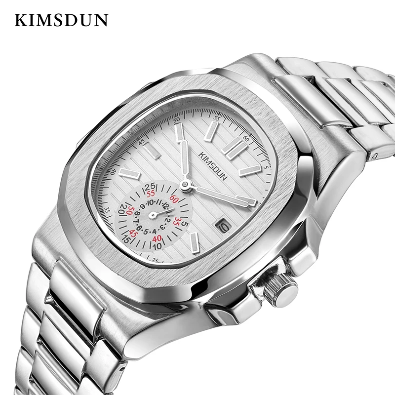

KIMSDUN Luxury Brand Men's Quartz Analog Date Wrist Watch Stainless SteelNautiluses Geneva Calendar Wristwatch