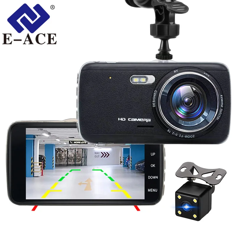

E-ACE Car DVR Camera Dashcam Dual Lens With LDWS ADAS Rearview Mirror Car Distance Warning FHD 1080P Night Vision Automobile